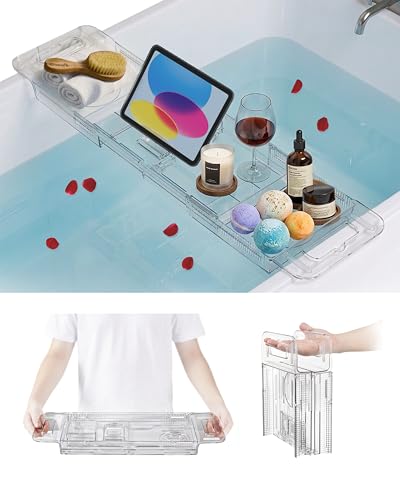 Bathtub Caddy Tray,Adjustable Bathtub Tray Table, Bath Organizer for Relaxing Spa-Features 2 Cup...