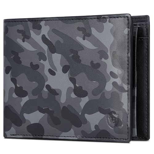 VON HEESEN Leder Geldbörse RFID Schutz I Echtleder Geldbeutel für Damen & Herren I Portemonnaie Brieftasche Wallet Portmonee (Camouflage Grau)