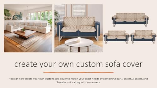 Image of Premium Chenille Woven Anti-Slip 7 Seater Sofa Cover | L-Shape Sofa Seat Protector for Living Room | Durable & Stylish Slipcover - Beige Floral