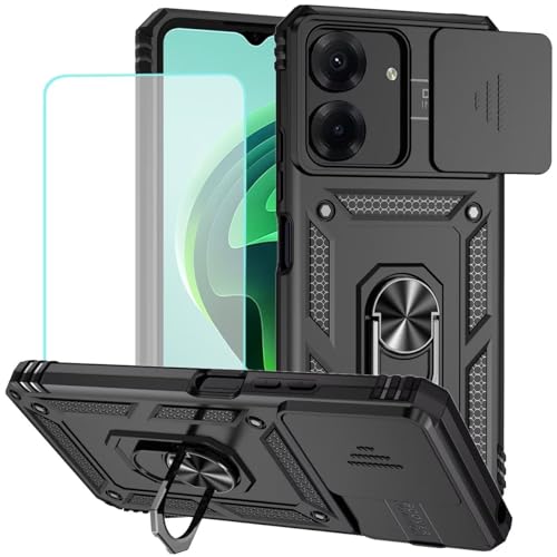 Coque Redmi 13C antichoc premium avec bague et verre trempé noir