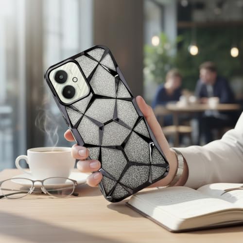 Image of Protective Gliter Case for Redmi 13C 5G Diamond Glitter Protective Cover with Geometric Pattern Design (Black)