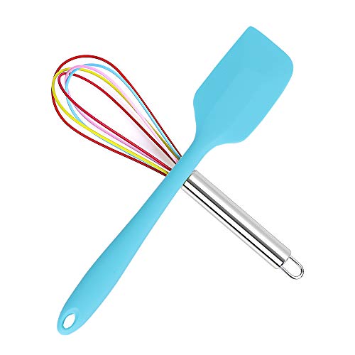 CocoKool Whisks for Cooking Silicone Spatula Heat Resistant Stainless Steel and Silicone Whisk Durable Silicone Spatula Wire Whisk for Stirring Egg Melted Chocolate Fresh Cream and More 2 Pack