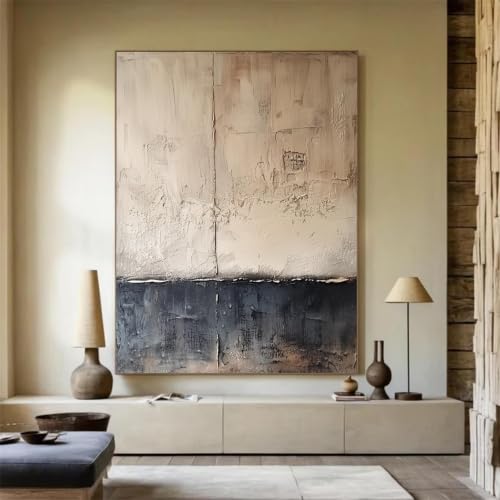 Peinture abstraite minimaliste marron et bleu toile de salon