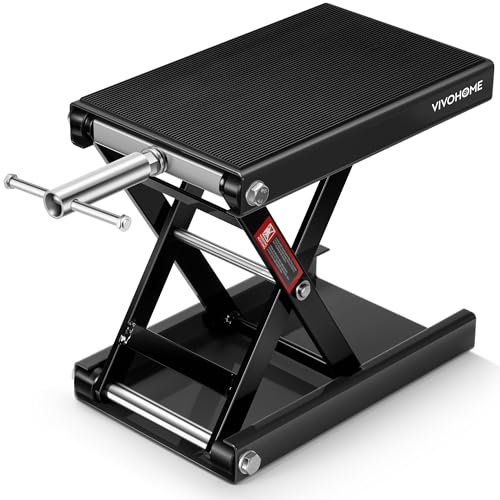 VIVOHOME Motorcycle Scissor Lift Jack Height Adjustable Heavy Duty Steel with Anti Slip Wide Deck Hoist Crank Center Stand 500KG Capacity for Motorcycles ATVs Dirt Bikes