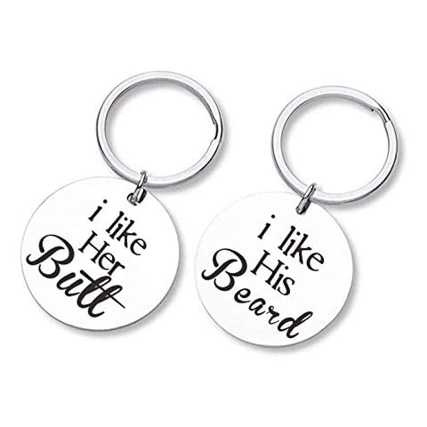 I Like His Beard I Like Her Butt Keychains Couples Keychains Set Wedding Gift for Couple - His and Hers Anniversary Birthday Present for Husband and Wife Christmas Gifts for Him and Her Cover
