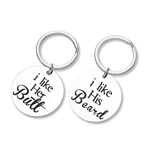 Sisadodo I Like His Beard I Like Her Butt Keychains Couples Keychains Set Wedding Gift for Couple - His and Hers Anniversary Birthday Present for Husband and Wife Christmas Gifts for Him and Her