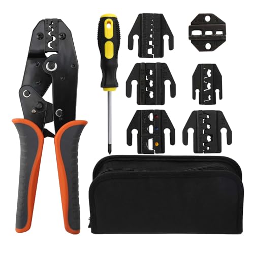 Set di pinza crimpatrice a cricchetto,con 6 inserti intercambiabili,Pinza elettricista da 0,5 a 10 mm²,con tenere tutto,per manicotti terminali, connettori elettrici