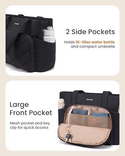 Image of LOVEVOOK Puffer Tote Bag for Women, V-Quilted Puffy Teacher Tote Nurse Bag, Large Shoulder Laptop Purse for Work Travel Gym