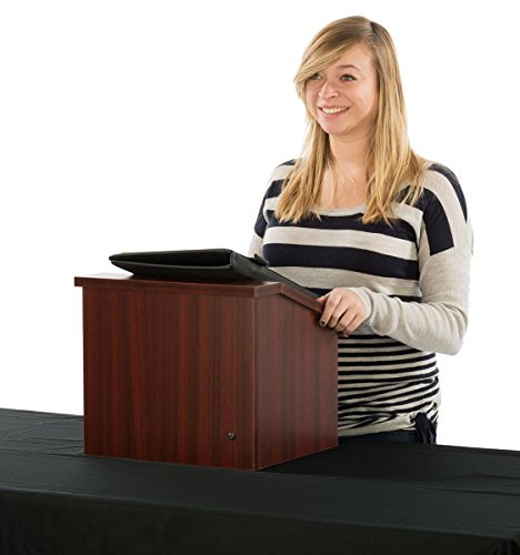 12.6"H Tabletop Portable Podium, Folding, Angled Surface With Lip, Storage Area (Mahogany) #TOP3