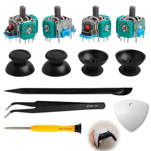 4 Piezas Joystick Analógico 3D para Play Station 5, ThumbSticks Kit de Reparación de Repuesto para PS5 DualSense Controlador con Destornilladores, Tapa Analógica para el Pulgar