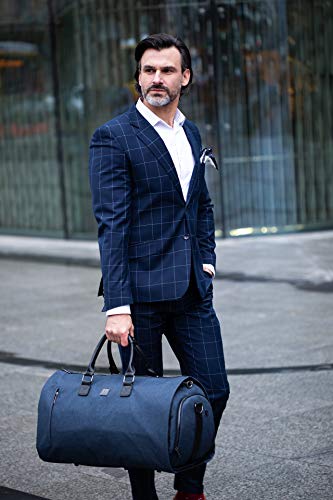 Prestige Weekender Bag and Suit Carrier 2in1 55L - Model for 2021 | Printed Lining, Laptop Pocket, Metal Zippers, Gift Box + Bonus | Suit Bag, Travel Duffel Bag for Men | Carry-on Garment (Dark Grey)