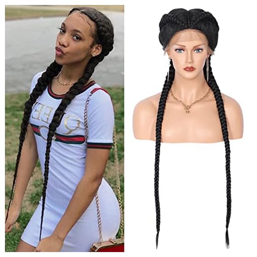 Fecihor 36” Lace Front Cornrow Wigs Dutch Black Braided Lace Wigs with Baby Hair Box Braids Wig for Women