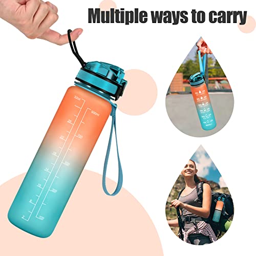 Upirt 32 Oz Water Bottles, Motivational Water Bottle With Time Marker, Leak Proof Tritan Sport Bottle With Fruit Strainer, Water Jug With Carrying Strap For Fitness Gym And Outdoors (Orange/Green) #TOP5