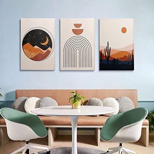 GUBIYU Boho Wall Art Decor Prints Bohemian Modern Desert Cactus Landscape Pictures Sun and Moon Posters Galaxy Space Wall Decor for Living Room Bedroom Minimalist Wall Art Painting Set of 3 16"x24"