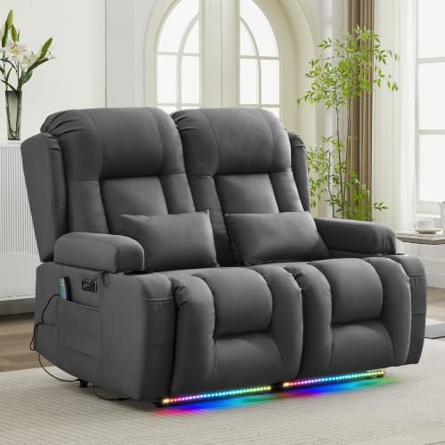 Image of URRED Power Loveseat Recliner Sofa with Massage and Heat,Light Gray