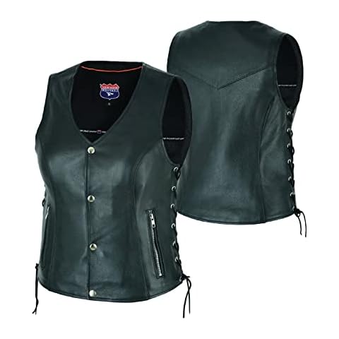 Highway Leather Women’s Motorcycle Side Lace Leather Vest Zipper Pockets 2 Gun Pocket (3XL) Black Cover