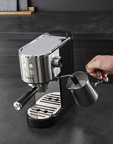 KRUPS Virtuoso ekspres do kawy ze stali nierdzewnej automatyczny, kompaktowy, 2 kubki, dysza parowa do cappuccino i gorącej wody XP442C11