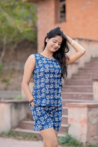 Image of Women's Cotton Night Suit Set - Soft Half Sleeve Top & Printed Shorts for Comfortable Sleepwear & Loungewear | Stylish Summer Nightwear for Women