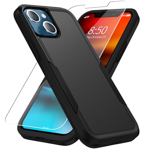 Warsia for iPhone 13 Mini Case, with HD Screen Protector [Military Grade Drop Tested] Heavy-Duty Tough Rugged Shockproof Protective Case for iPhone 13 Mini 5.4 inch, Black