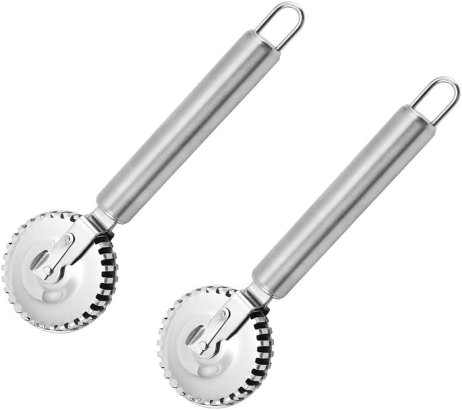 2pcs Stainless Steel Pastry Wheel,Pasta Maker Cutter Wheel with Long Wooden Handle,Cutter Stamps with Roller Wheel 2.17in,Dough Ravioli Pizza Cutter Wheel