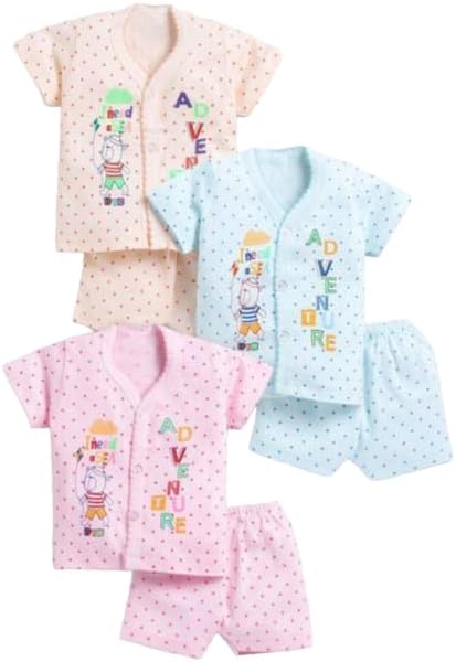 FINE.ON Baby Boy & Girl Dress Kids Cotton Cloth Printed Dress Combos Kids Half Sleeve Dress (Set of 3, Multicolor)