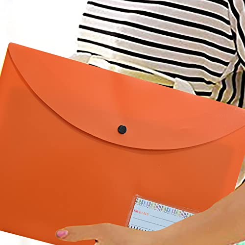 Image of True-Ally 5 pcs Bright Color Envelope Folder, Poly-Plastic A4 Documents File Storage Bag with Snap Button Certificate File Holder Document Folder for Certificates (Orange)