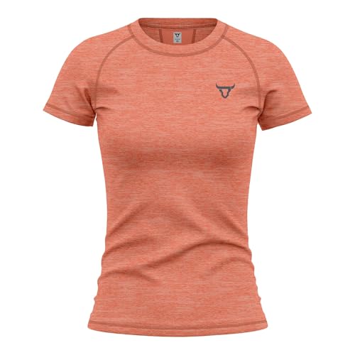 Image of Women's Short Sleeve Quick Dry Fit Active T-Shirts Moisture Wicking Athletic Round Neck Gym Tee Exercise Yoga Ladies Tops (UK, Alpha, XL, Regular, Regular, M.Orange)