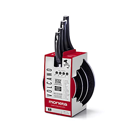 Moneta Volcano Set 4 padelle 18+22+24+28 in alluminio effetto pietra, Nero, 28 cm