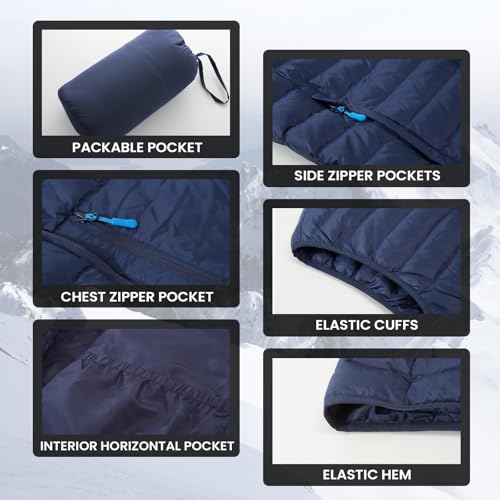 Image of Down Vest for Men Packable Full Zip Stand Collar Down Outerwear Winter Gilet for Golf