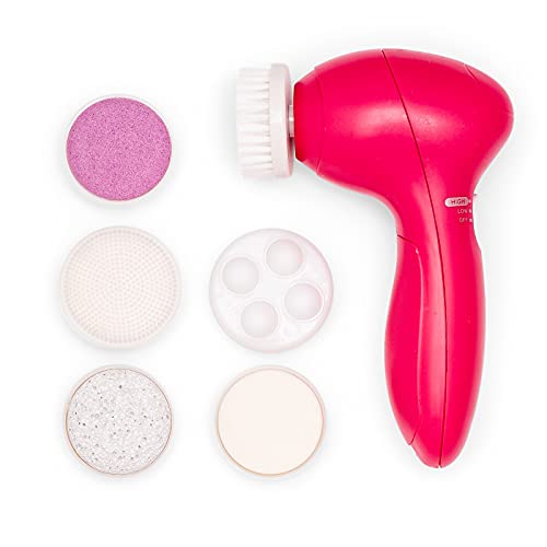 6 in 1 Electric Facial Cleansing Set by Zoe Ayla for Women - 6 Pc Exfoliating Brush Head, Flat Pumice Head, Silicone Heat, Massager Head, Sponge Head, Rounded Pumice Head