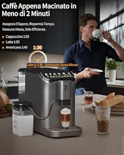 Macchina Caffè Automatica per Grani – Espresso Autentico, Sistema Latte per Colazione, 15 Livelli Macinatura, Doppia Caldaia, Pulizia Facile