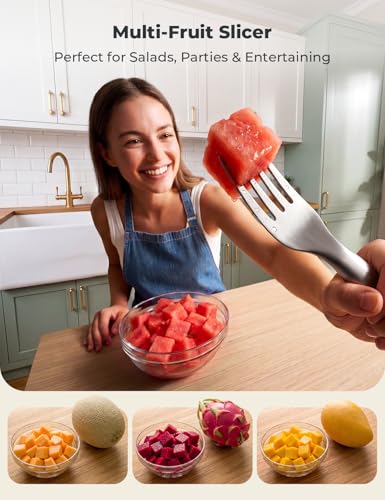 Image of 2-in-1 Watermelon Fork Slicer Cutter Tool 304 Stainless Steel | Upgraded Dual Blades for Quick Slicing, Durable Solid One-Piece Construction for Home Party Camping Kitchen Gadget