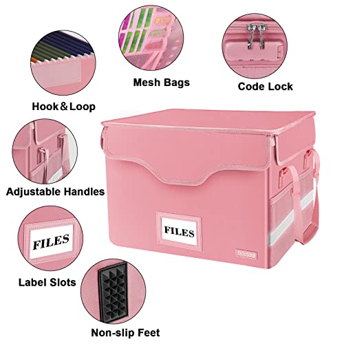Docsafe File Box Fireproof Document Box With Lock,File Storage Organizer Box With Insert Pockets,Collapsible Portable File Box Home Office File Cabinet With Handle For Hanging Letter/Legal Folder,Pink #TOP3
