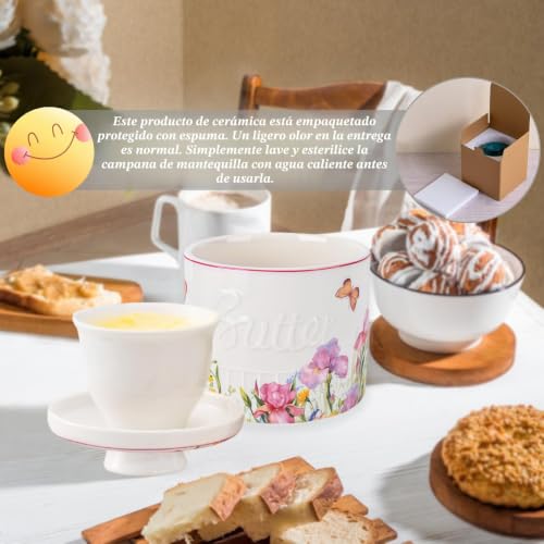 Miniatura 7 de Mantequillera Francesa,Mantequera De Cerámica, Mantequillero Cerámica Para Mantequilla Fresca Y Untable, Mantequillera Para Regalo De Cumpleaños Navidad Día De La Madre Tulipán Y Mariposa, 6.7oz