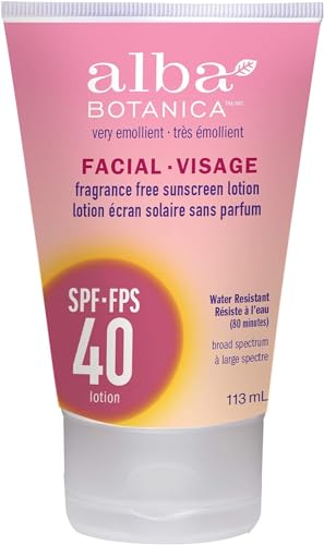 Alba Botanica Fragrance free facial Sunscreen Lotion Spf 40 113ml, 113 Milliliters