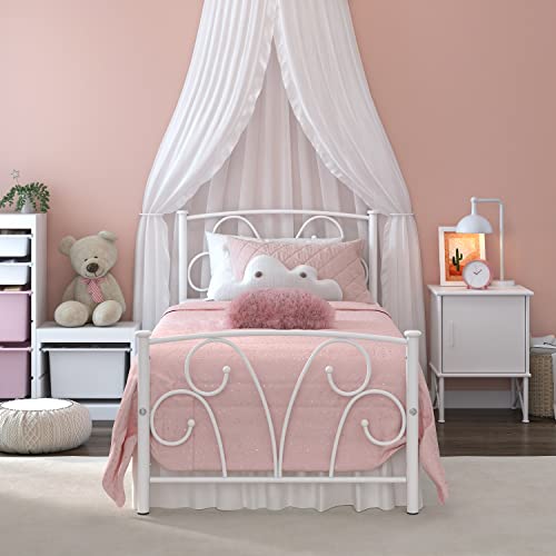 Elephance Twin Bed Frame With Headboard, Metal Platform Bed Frame With 12 Inch Storage Space No Box Spring Needed (White) #TOP2