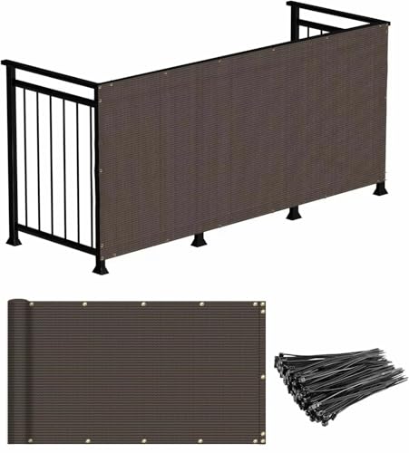 NEW-YIJUNSHUN Balcony Privacy Screen 1m x 5m Patio Privacy Protective Screens 500g/m HDPE 95% UV Block Porch Privacy Fence Cover for Backyard Deck Railing Pools - with Cable Ties and Rope (Brown)