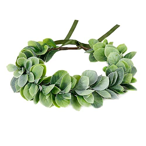 Breath Flower Crown Bohemian Bridal Grass Headband Succulent Eucalyptus Halo (A-Green) #TOP3