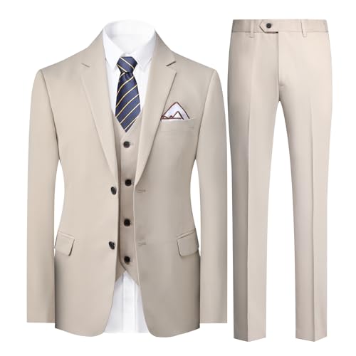 Allthemen Herren Anzug Stretch Slim Fit 3 Teilig Hochzeitsanzug Komplett Anzüge 2-Knopf Business Grau1 L