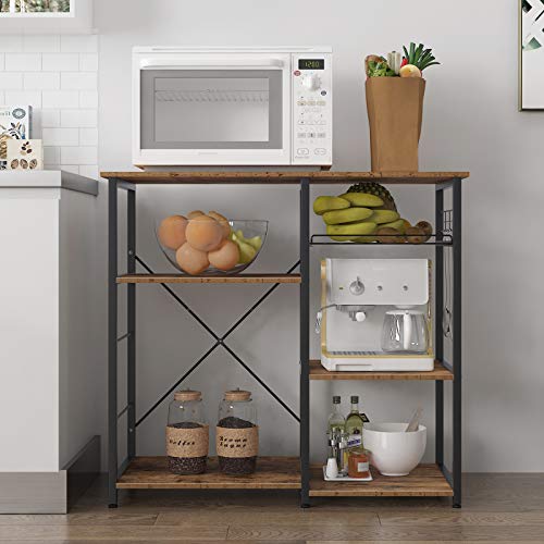 Miniatura 2 de Dlandhome Estantería Cocina Multiuso Para Horno Microondas Mueble Auxiliar De Cocina Mueble Cocina Estanterias Metalicas Almacenaje Con Caja De Almacenamiento De Frutas, Color Retro