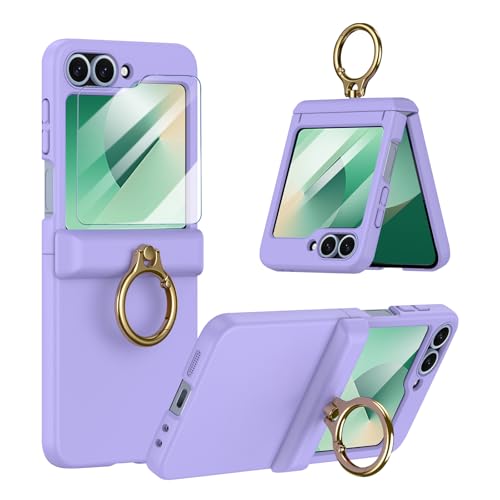 Coque Samsung Galaxy Z Flip 6 avec anneau et film écran violet