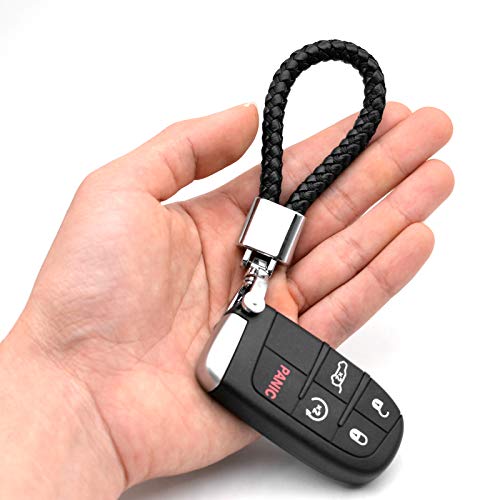 Universal Black Leather Car Fob Keychain Metal Keyring Woven Strap Braided Rope Key Chain For Men And Women - Silver Color, With 360 Degree Rotatable D-Ring And Screwdriver #TOP3