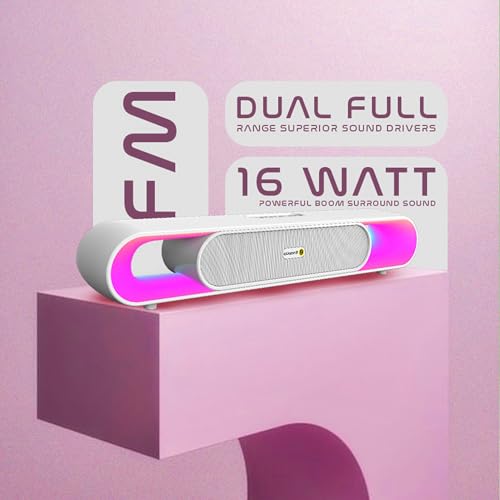 Image of Boom X Pro 16W Party Speaker with Upto 8Hr Music, Clear Sound, Multi-Compatibility, RGB Lights, TWS Feature Double Power - Just White