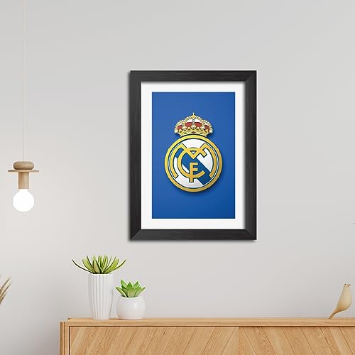 Image of TenorArts Real Madrid Poster Football 3D Textured Logo Print Laminated Photo Frame Painting with Matt Finish Black Tectures (9 inches x 12inches)