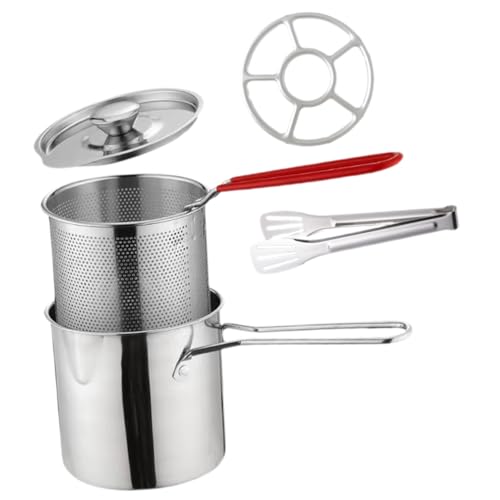 Gatuida Cazuela Mini Freidora Acero Inoxidable con Cesta y Tapa Mango Silicona Seguro para Freír Gambas Pollo Patatas y Verduras Compatible Mayoría de Cocinas