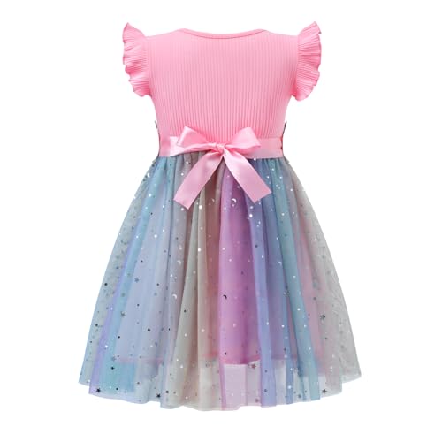 Image of HILEELANG Little Flower Girl Tulle Tutu Dress Easter Cotton Ribbed Birthday Wedding Party Princess Dresses