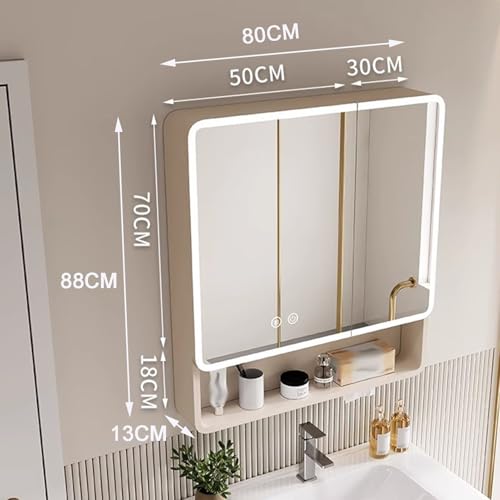 Slish Moderner Badezimmerschrank mit LED-Spiegelleuchte, platzsparend, mit Türen und Regalen für nized Home Decor