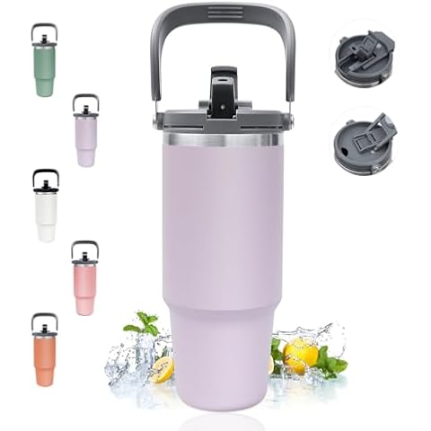 INDARUN 40 oz Insulated Tumbler, Tumbler with Handle and Straw, Stainless Steel Tumbler Cup, Water Bottles for Sport, Coffee Tumbler Travel Mug for Women Men Cover