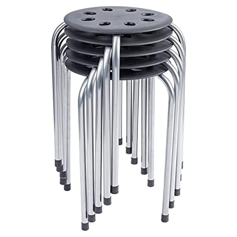 Pearington 16 Gauge Steel Classroom Stools for Kids; Multipurpose Stool Chairs; Flexible Seating; Stacking Stools- Set of 5, Black and Silver Cover