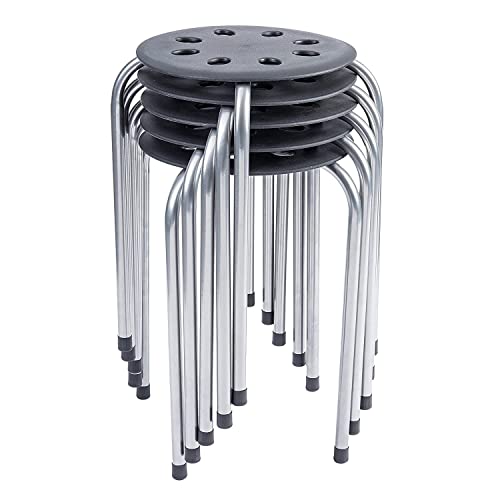 Image of Pearington 16 Gauge Steel Classroom Stools for Kids; Multipurpose Stool Chairs; Flexible Seating; Stacking Stools- Set of 5, Black and Silver